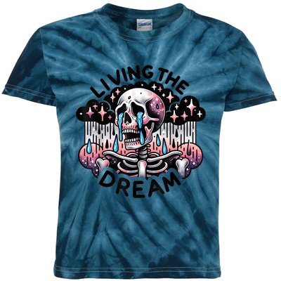 Living The Dream Snarky Skeleton Kids Tie-Dye T-Shirt