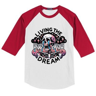 Living The Dream Snarky Skeleton Kids Colorblock Raglan Jersey