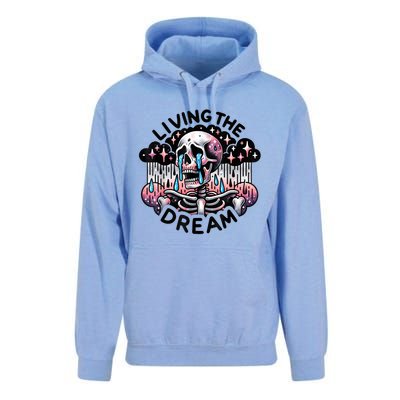 Living The Dream Snarky Skeleton Unisex Surf Hoodie