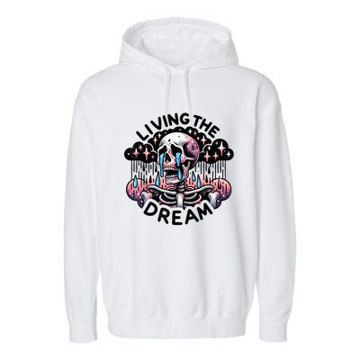 Living The Dream Snarky Skeleton Garment-Dyed Fleece Hoodie