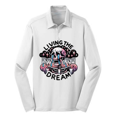 Living The Dream Snarky Skeleton Silk Touch Performance Long Sleeve Polo