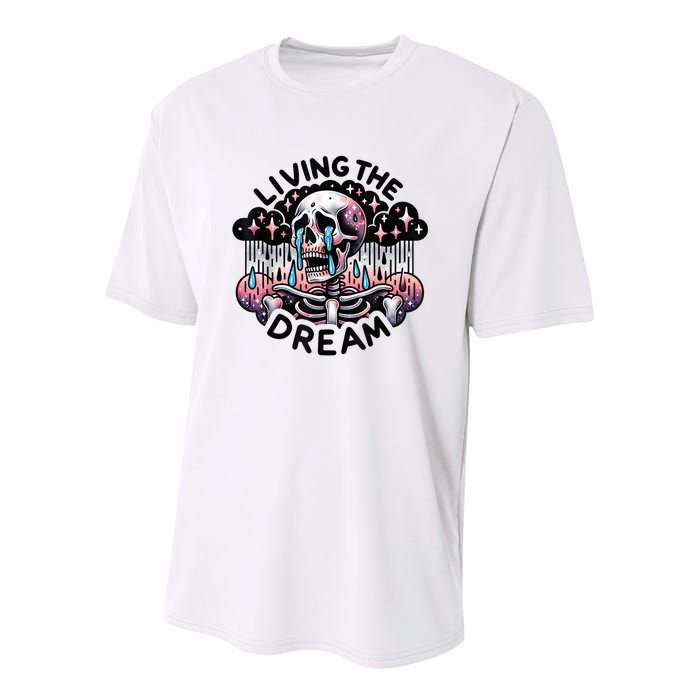 Living The Dream Snarky Skeleton Youth Performance Sprint T-Shirt