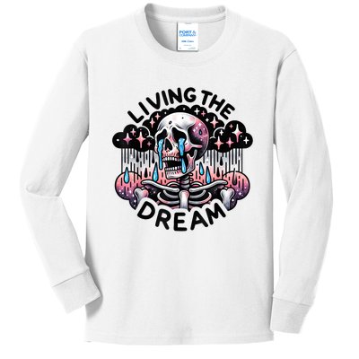 Living The Dream Snarky Skeleton Kids Long Sleeve Shirt