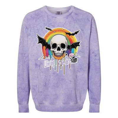 Living The Dream Spooky Skull Halloween Vibe Bat Colorblast Crewneck Sweatshirt