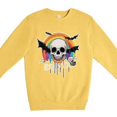 Living The Dream Spooky Skull Halloween Vibe Bat Premium Crewneck Sweatshirt