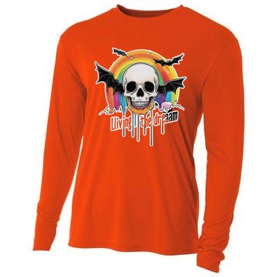 Living The Dream Spooky Skull Halloween Vibe Bat Cooling Performance Long Sleeve Crew