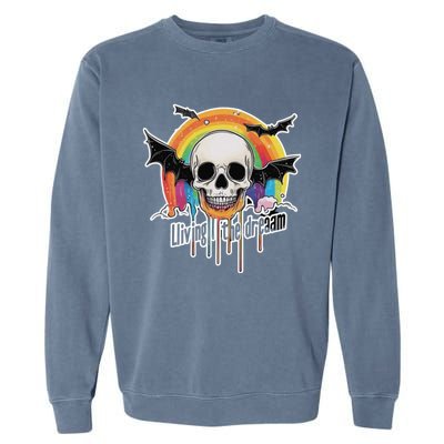 Living The Dream Spooky Skull Halloween Vibe Bat Garment-Dyed Sweatshirt