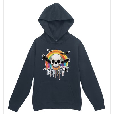 Living The Dream Spooky Skull Halloween Vibe Bat Urban Pullover Hoodie