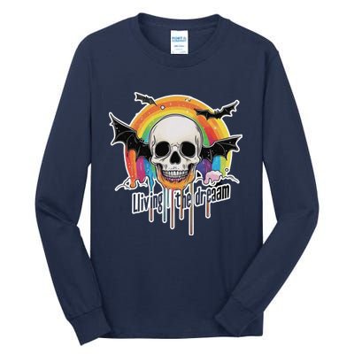 Living The Dream Spooky Skull Halloween Vibe Bat Tall Long Sleeve T-Shirt