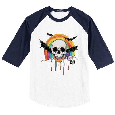 Living The Dream Spooky Skull Halloween Vibe Bat Baseball Sleeve Shirt