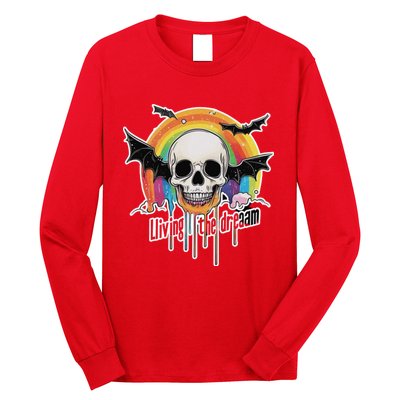 Living The Dream Spooky Skull Halloween Vibe Bat Long Sleeve Shirt