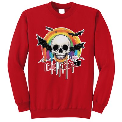 Living The Dream Spooky Skull Halloween Vibe Bat Sweatshirt