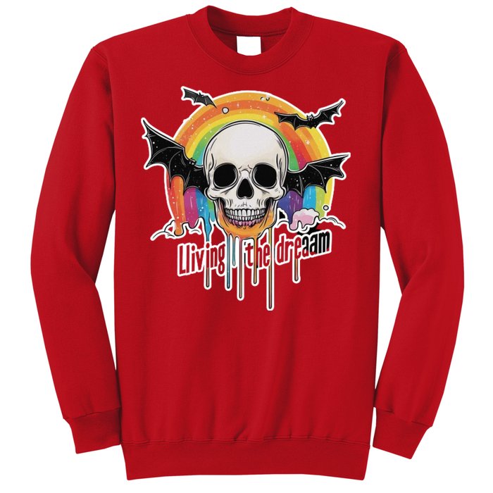 Living The Dream Spooky Skull Halloween Vibe Bat Sweatshirt