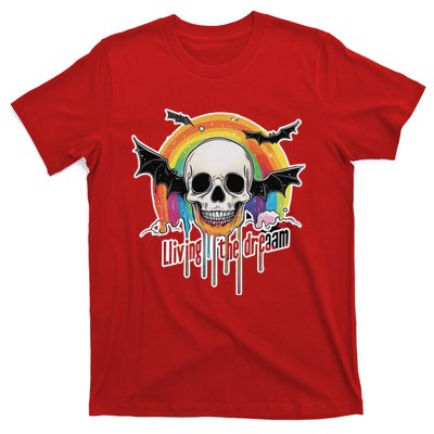 Living The Dream Spooky Skull Halloween Vibe Bat T-Shirt