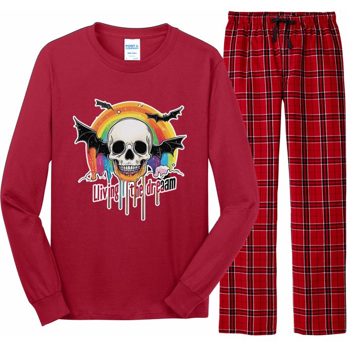 Living The Dream Spooky Skull Halloween Vibe Bat Long Sleeve Pajama Set