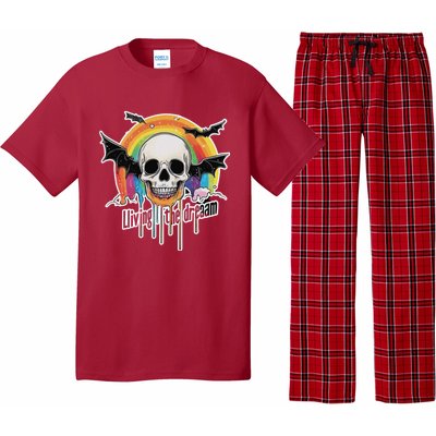 Living The Dream Spooky Skull Halloween Vibe Bat Pajama Set