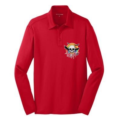 Living The Dream Spooky Skull Halloween Vibe Bat Silk Touch Performance Long Sleeve Polo