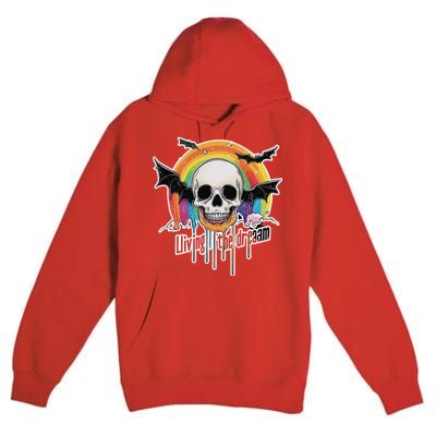 Living The Dream Spooky Skull Halloween Vibe Bat Premium Pullover Hoodie