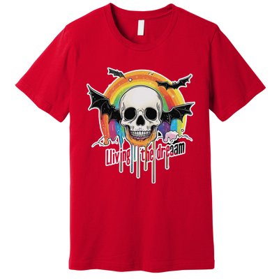 Living The Dream Spooky Skull Halloween Vibe Bat Premium T-Shirt