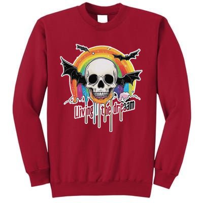 Living The Dream Spooky Skull Halloween Vibe Bat Tall Sweatshirt