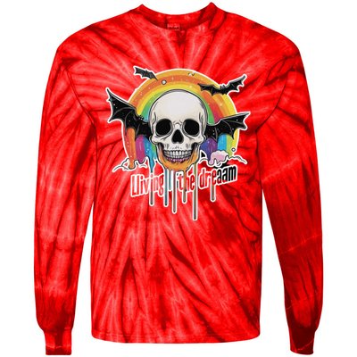 Living The Dream Spooky Skull Halloween Vibe Bat Tie-Dye Long Sleeve Shirt