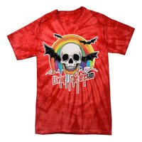 Living The Dream Spooky Skull Halloween Vibe Bat Tie-Dye T-Shirt