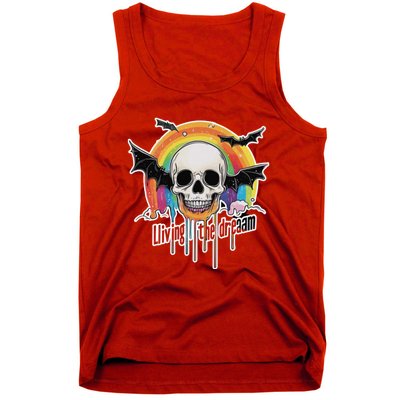 Living The Dream Spooky Skull Halloween Vibe Bat Tank Top