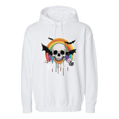 Living The Dream Spooky Skull Halloween Vibe Bat Garment-Dyed Fleece Hoodie