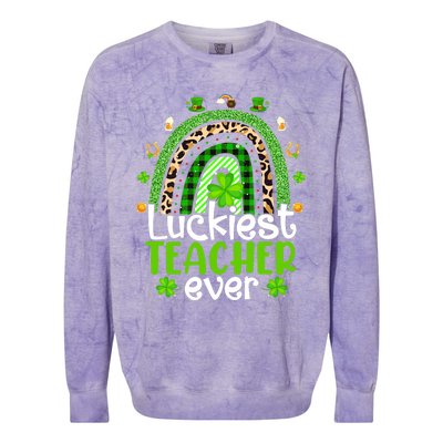 Luckiest Teacher Ever Rainbow St Patricks Day Colorblast Crewneck Sweatshirt