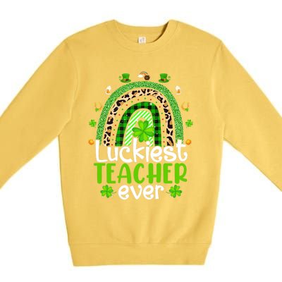 Luckiest Teacher Ever Rainbow St Patricks Day Premium Crewneck Sweatshirt