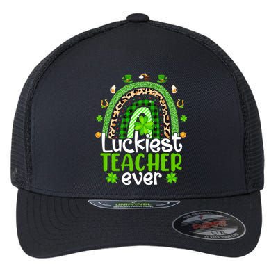 Luckiest Teacher Ever Rainbow St Patricks Day Flexfit Unipanel Trucker Cap