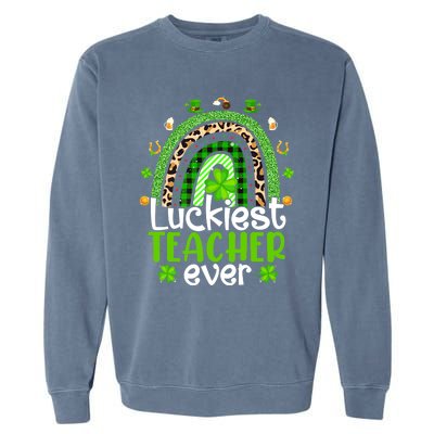 Luckiest Teacher Ever Rainbow St Patricks Day Garment-Dyed Sweatshirt