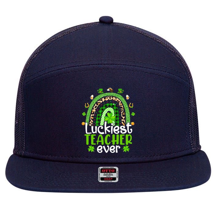 Luckiest Teacher Ever Rainbow St Patricks Day 7 Panel Mesh Trucker Snapback Hat