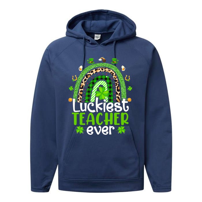 Luckiest Teacher Ever Rainbow St Patricks Day Performance Fleece Hoodie