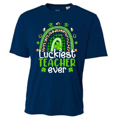 Luckiest Teacher Ever Rainbow St Patricks Day Cooling Performance Crew T-Shirt