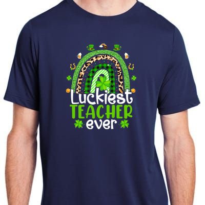 Luckiest Teacher Ever Rainbow St Patricks Day Adult ChromaSoft Performance T-Shirt