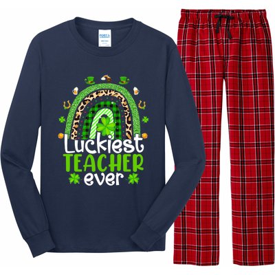 Luckiest Teacher Ever Rainbow St Patricks Day Long Sleeve Pajama Set