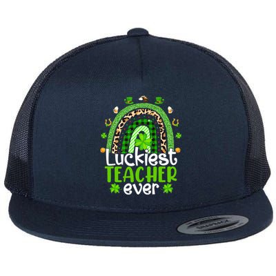 Luckiest Teacher Ever Rainbow St Patricks Day Flat Bill Trucker Hat