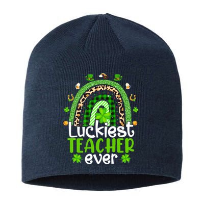 Luckiest Teacher Ever Rainbow St Patricks Day Sustainable Beanie