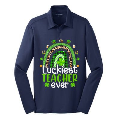 Luckiest Teacher Ever Rainbow St Patricks Day Silk Touch Performance Long Sleeve Polo