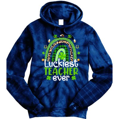 Luckiest Teacher Ever Rainbow St Patricks Day Tie Dye Hoodie