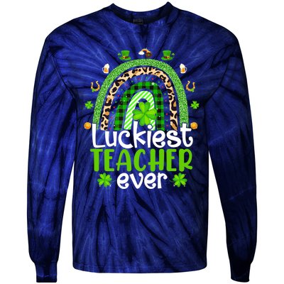 Luckiest Teacher Ever Rainbow St Patricks Day Tie-Dye Long Sleeve Shirt