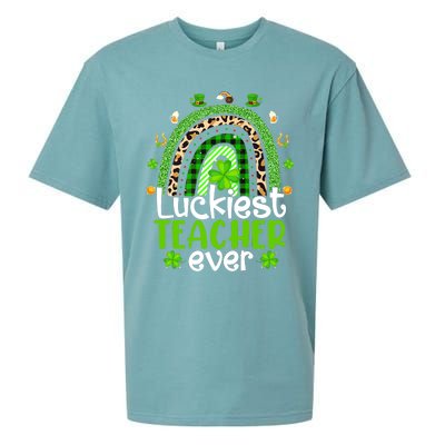 Luckiest Teacher Ever Rainbow St Patricks Day Sueded Cloud Jersey T-Shirt