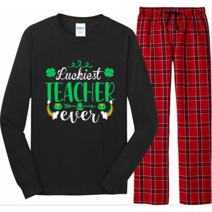 Luckiest Teacher Ever St Patricks Day Tee For School Teacher Long Sleeve Pajama Set