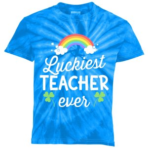 Luckiest Teacher Ever For St Patricks Day School Outfit Funny Gift Kids Tie-Dye T-Shirt