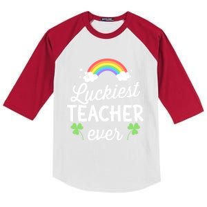 Luckiest Teacher Ever For St Patricks Day School Outfit Funny Gift Kids Colorblock Raglan Jersey