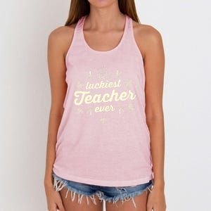 Luckiest Teacher Ever St Patricks Day Lucky Shamrock Gift Women's Knotted Racerback Tank