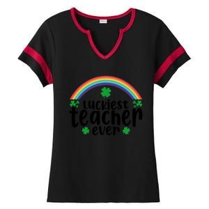 Luckiest Teacher Ever Funny St.Patricks Day Ladies Halftime Notch Neck Tee