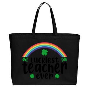 Luckiest Teacher Ever Funny St.Patricks Day Cotton Canvas Jumbo Tote