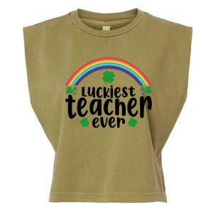 Luckiest Teacher Ever Funny St.Patricks Day Garment-Dyed Women's Muscle Tee